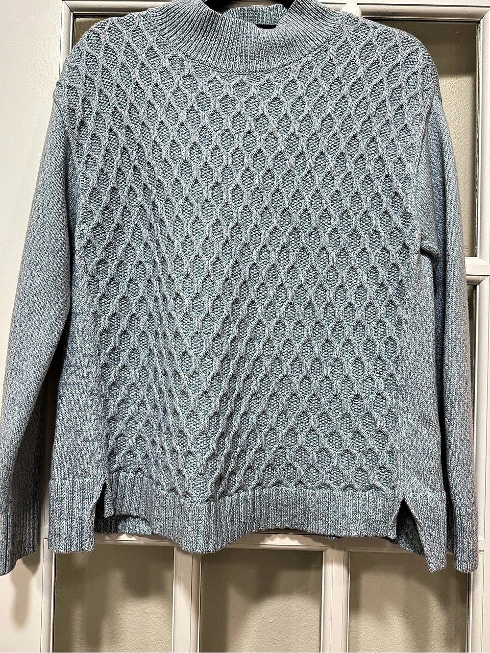 Talbots Cable Knit Mockneck Sweater Cowl Neck Cotton Sweater in Blue